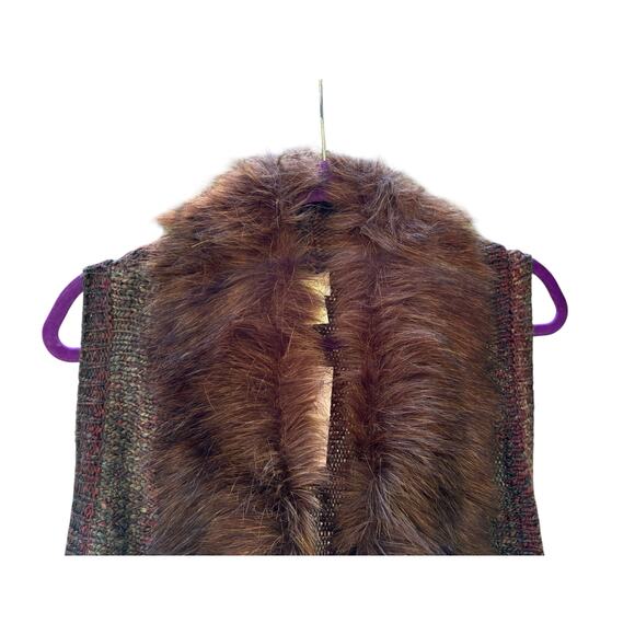 Chico's Women's Size .2 Faux Fur Collar L Brown Tan Tones Cardigan Sweater (NEW) - Picture 4 of 12